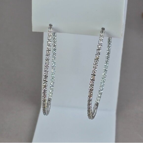 925 Sterling Silver Large Hoop Earrings 4.5cm with Genuine Moissanite Gemstone - Picture 3 of 12